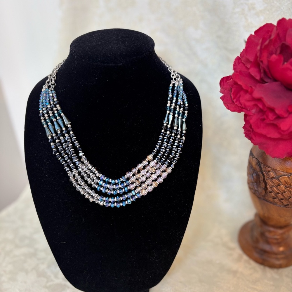 Van Heusen Blue and Silver Beaded Collar Necklace NWT